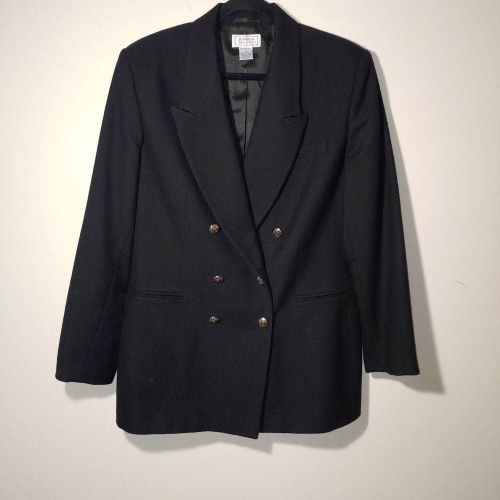 Vintage Jennifer Moore Double Breasted Wool Blazer Sz 14 Black
